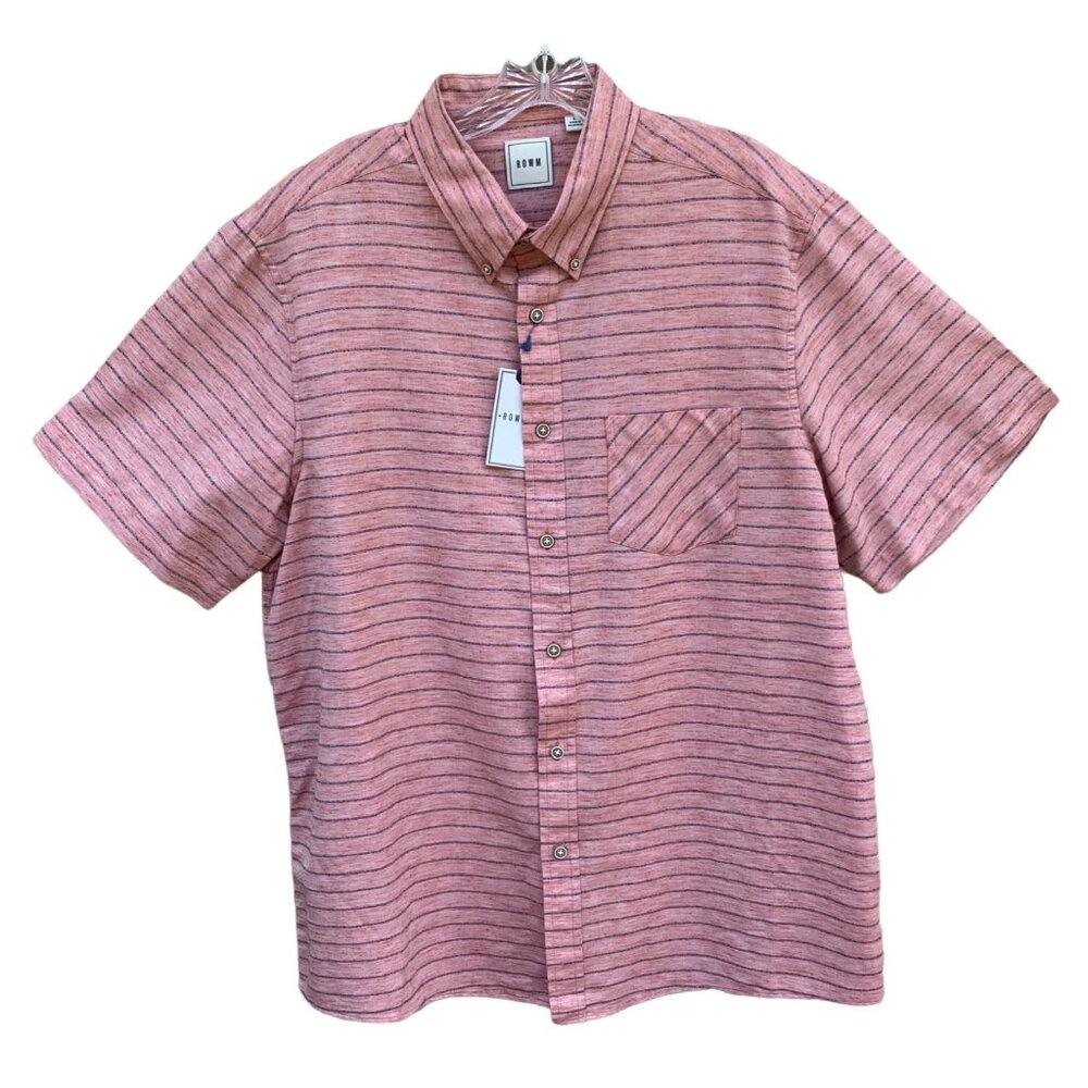 Rowm Mens Casual Shirt Size L Striped Short Sleeve Button Up Lightweight Untuck